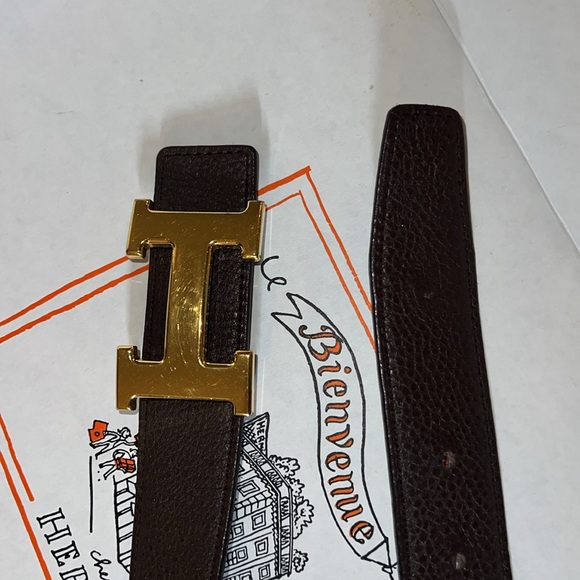 Hermes Black/Chocolate Chamonix & Togo Leather Constance Reversible Belt UNISEX. - Picture 8 of 17